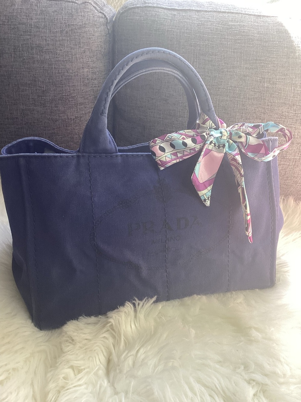PRADA Navy Blue Canapa MM